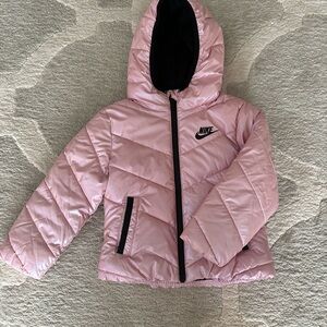 Nike Pink Puffer Jacket with Hood and Quilted Design